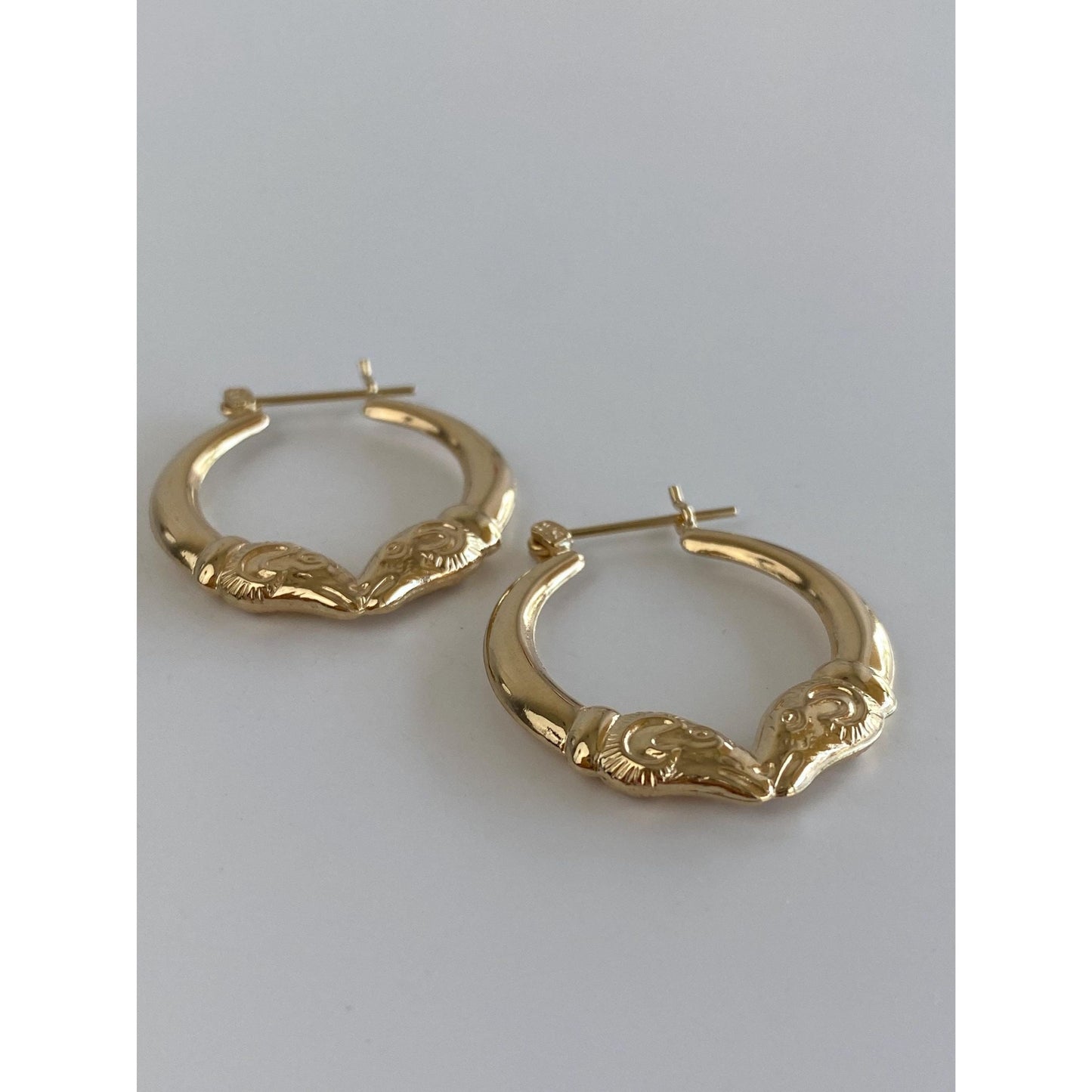 Vintage 14k Yellow Gold Ram Head Hoop Earrings