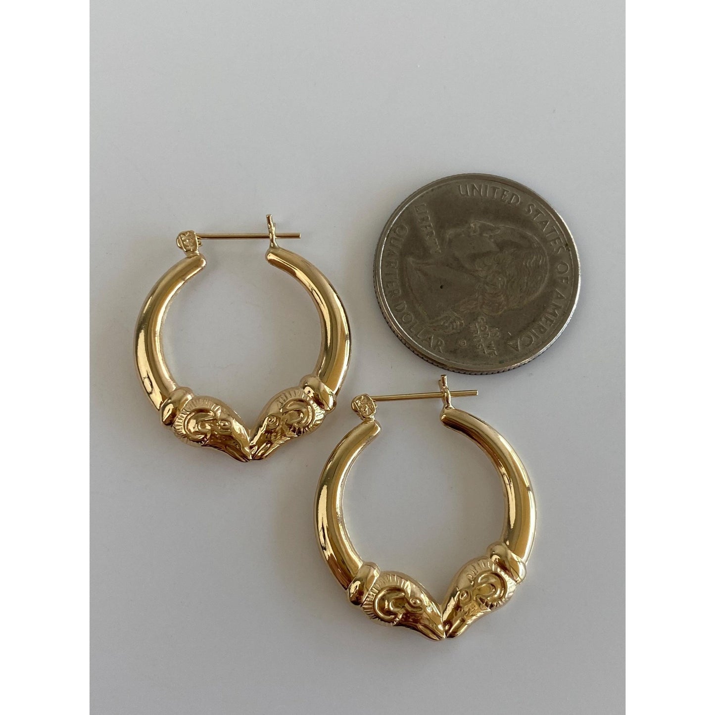 Vintage 14k Yellow Gold Ram Head Hoop Earrings