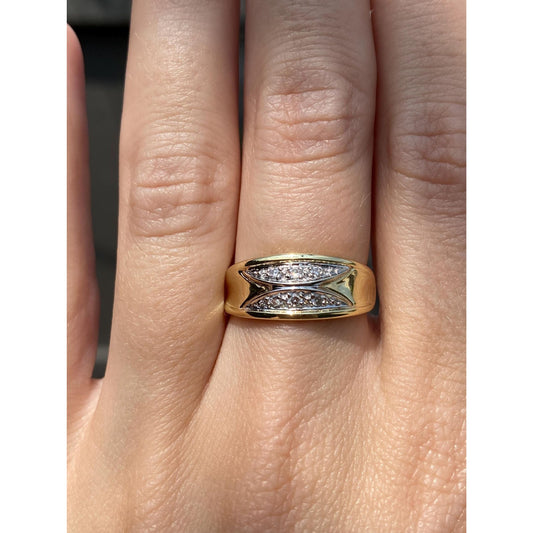 Vintage Solid 14k White & Yellow Gold Diamond Ring Band - Size 6.25