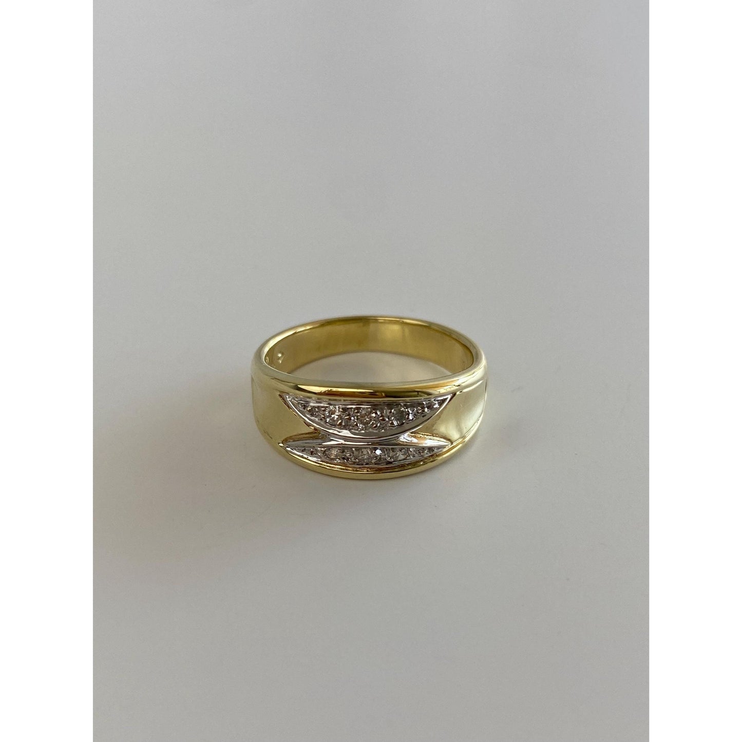 Vintage Solid 14k White & Yellow Gold Diamond Ring Band - Size 6.25