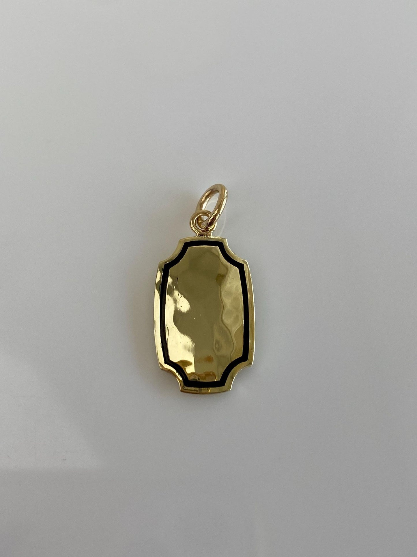 Vintage 14k Yellow Gold Enamel Border Hammered Cufflink Conversion Charm
