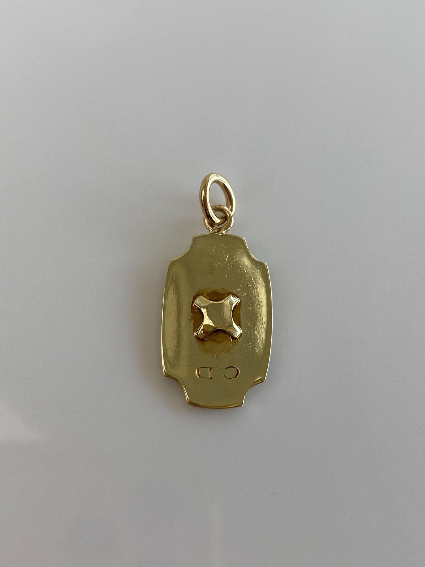 Vintage 14k Yellow Gold Enamel Border Hammered Cufflink Conversion Charm