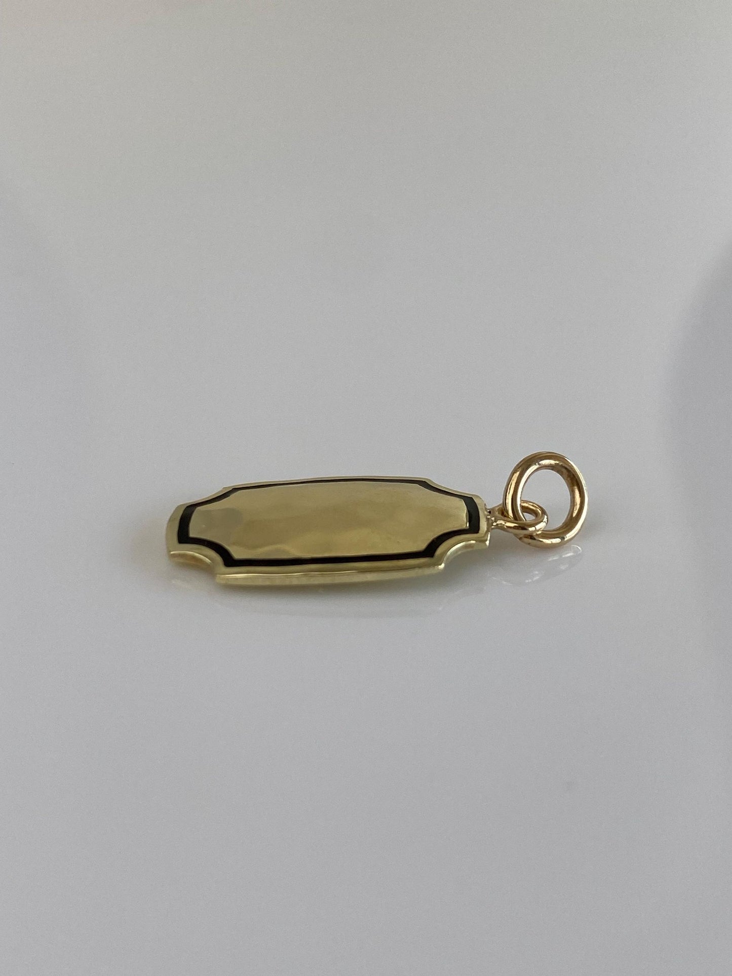 Vintage 14k Yellow Gold Enamel Border Hammered Cufflink Conversion Charm