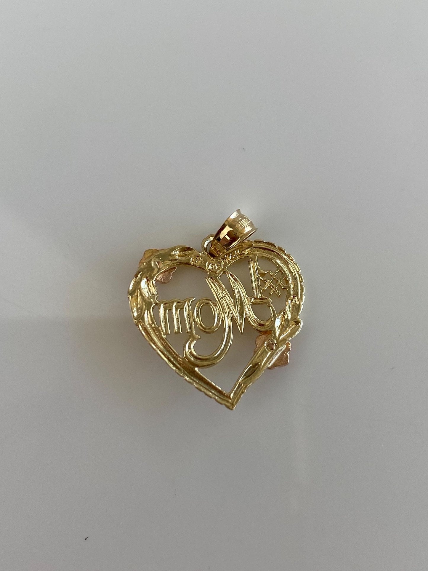 Solid 14k Rose & Yellow Gold Flowers Mom Heart Charm