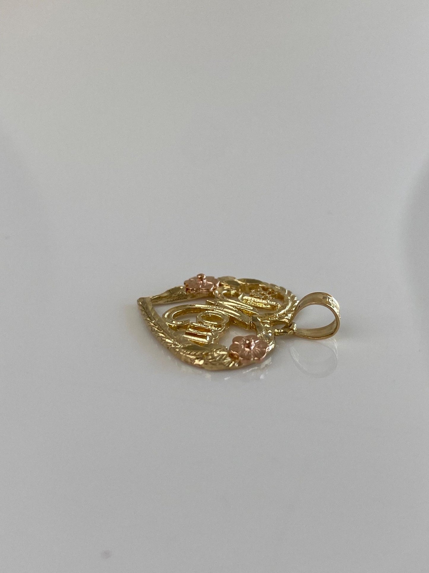 Solid 14k Rose & Yellow Gold Flowers Mom Heart Charm