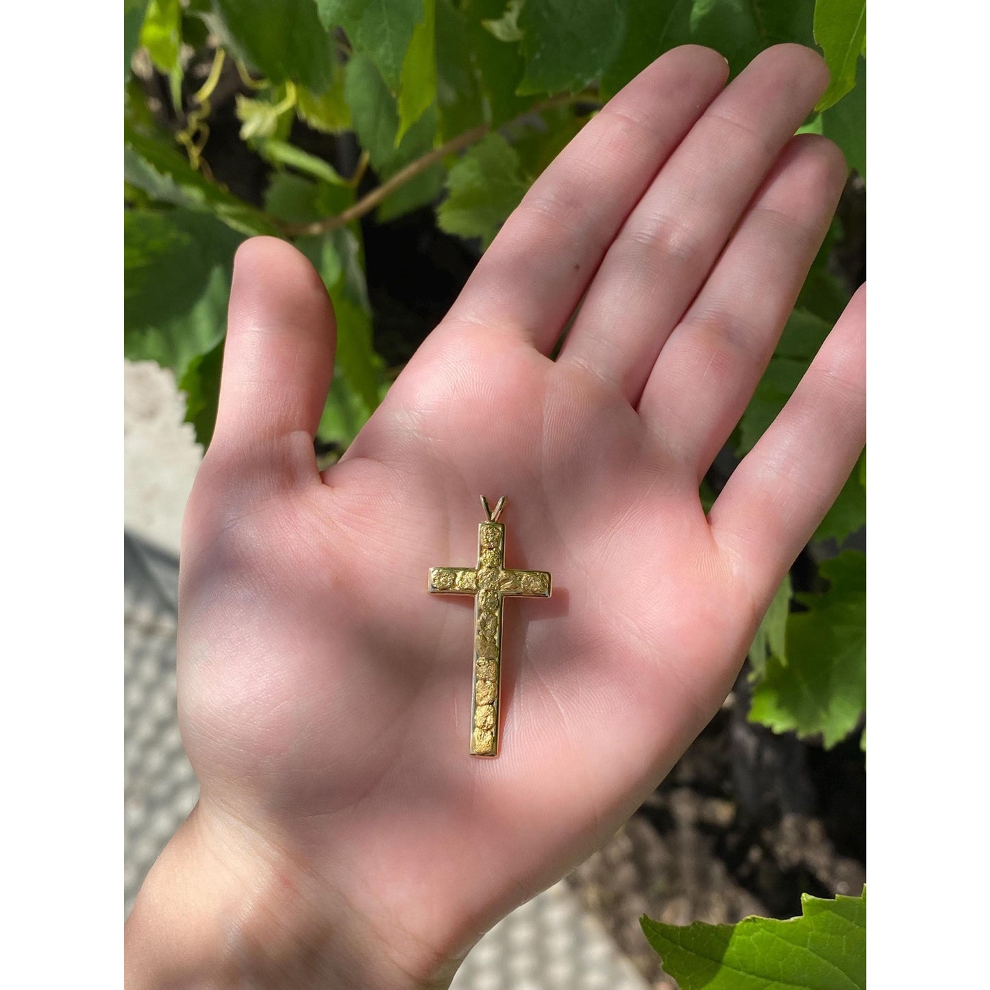 Vintage Solid 14k Yellow Gold Nugget Cross Charm