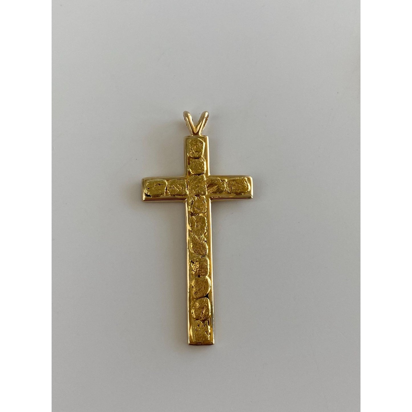 Vintage Solid 14k Yellow Gold Nugget Cross Charm