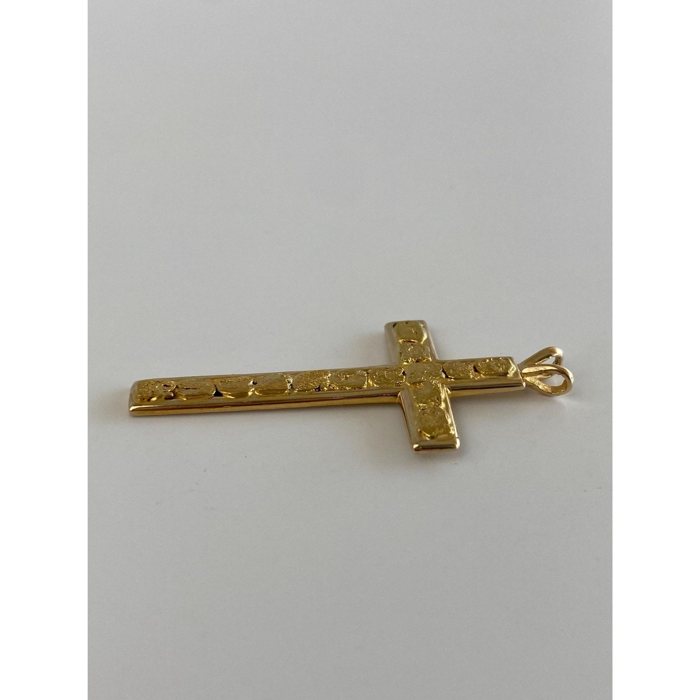 Vintage Solid 14k Yellow Gold Nugget Cross Charm