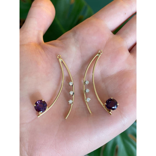 Vintage Solid 14k Yellow Gold Clear Sapphire Amethyst Earring Jackets