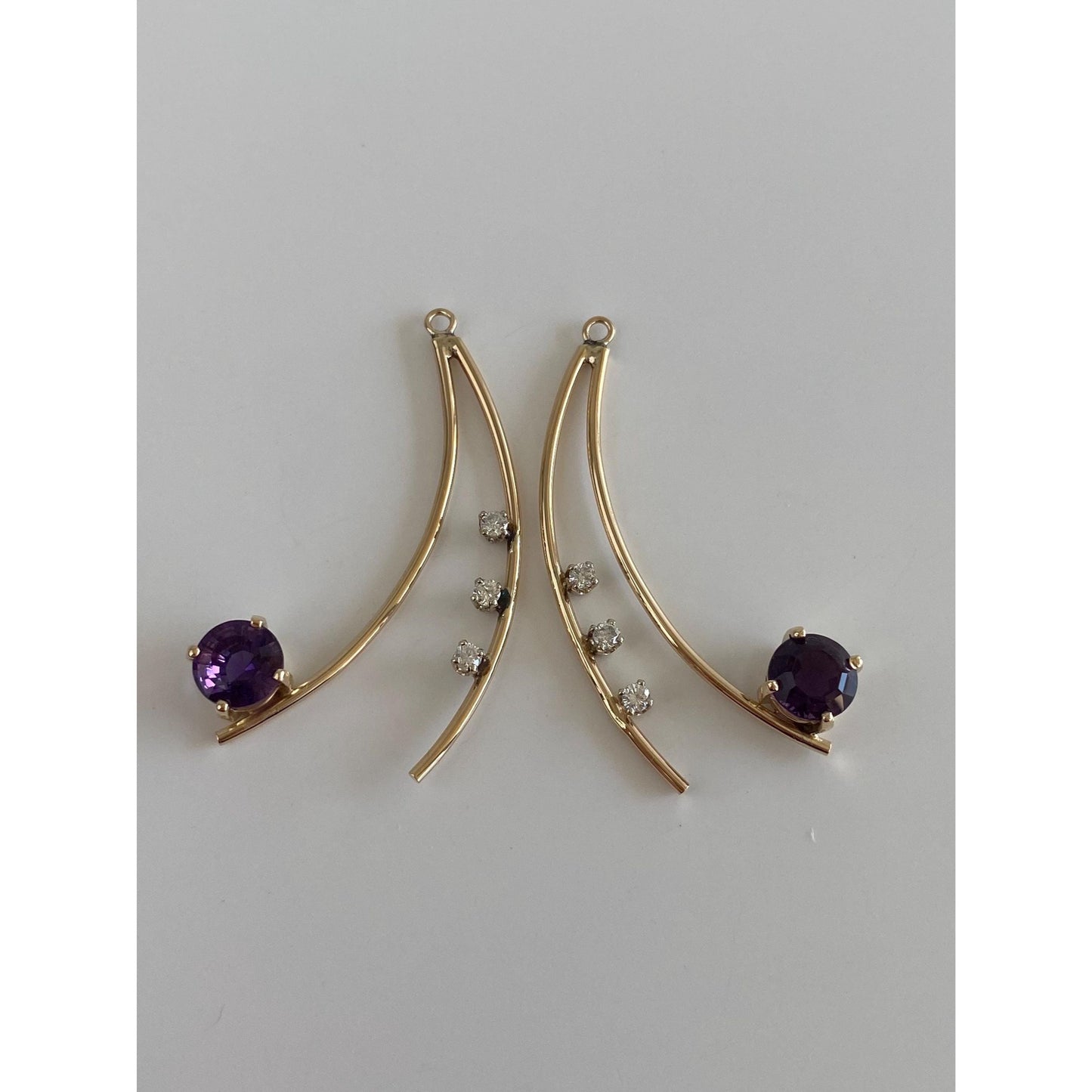 Vintage Solid 14k Yellow Gold Clear Sapphire Amethyst Earring Jackets