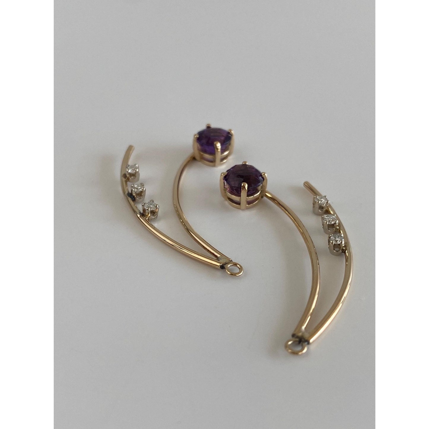 Vintage Solid 14k Yellow Gold Clear Sapphire Amethyst Earring Jackets