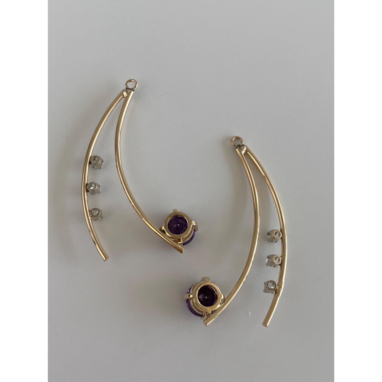 Vintage Solid 14k Yellow Gold Clear Sapphire Amethyst Earring Jackets