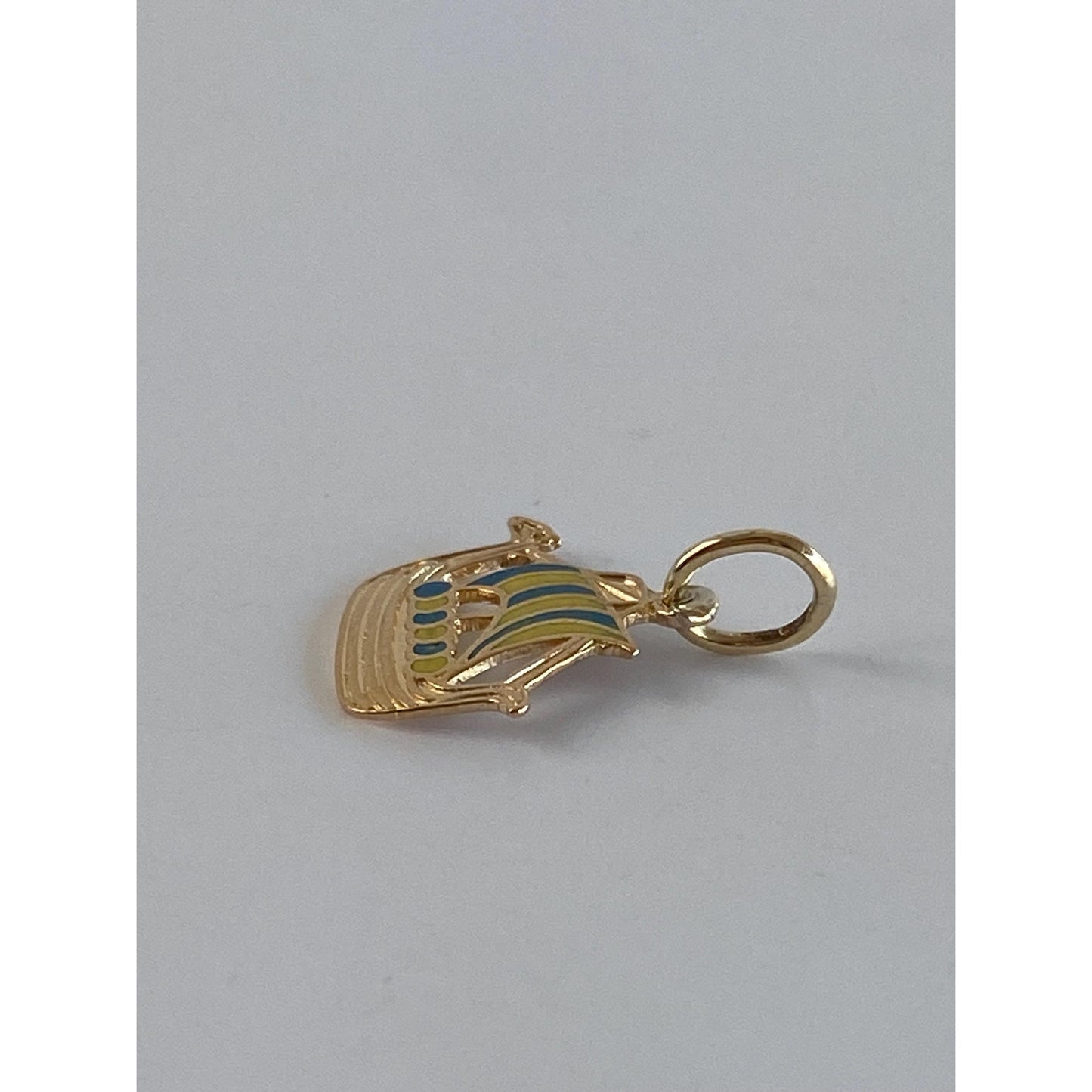 Vintage Solid 18k Yellow Gold Enamel Viking Ship Charm