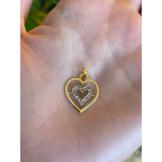 Vintage Solid 18k Yellow Gold Diamond Heart Charm