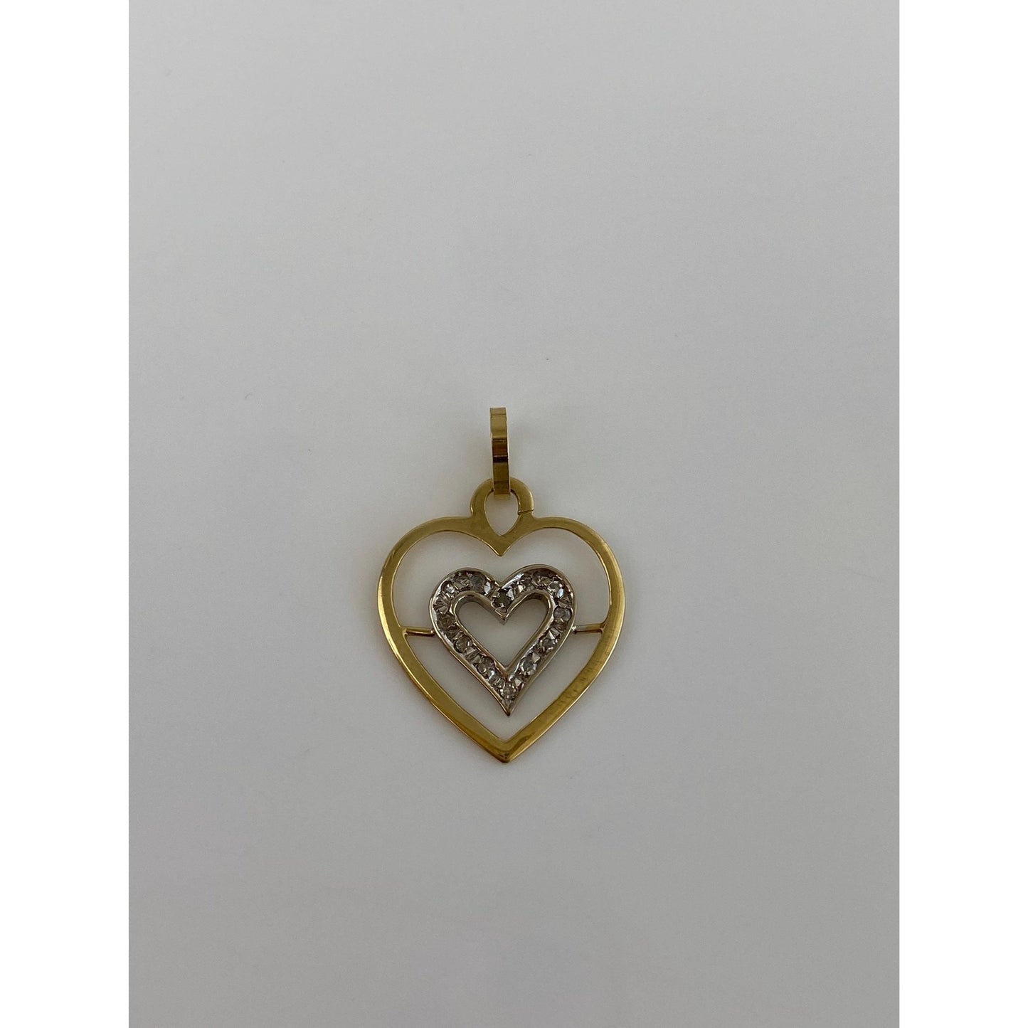Vintage Solid 18k Yellow Gold Diamond Heart Charm