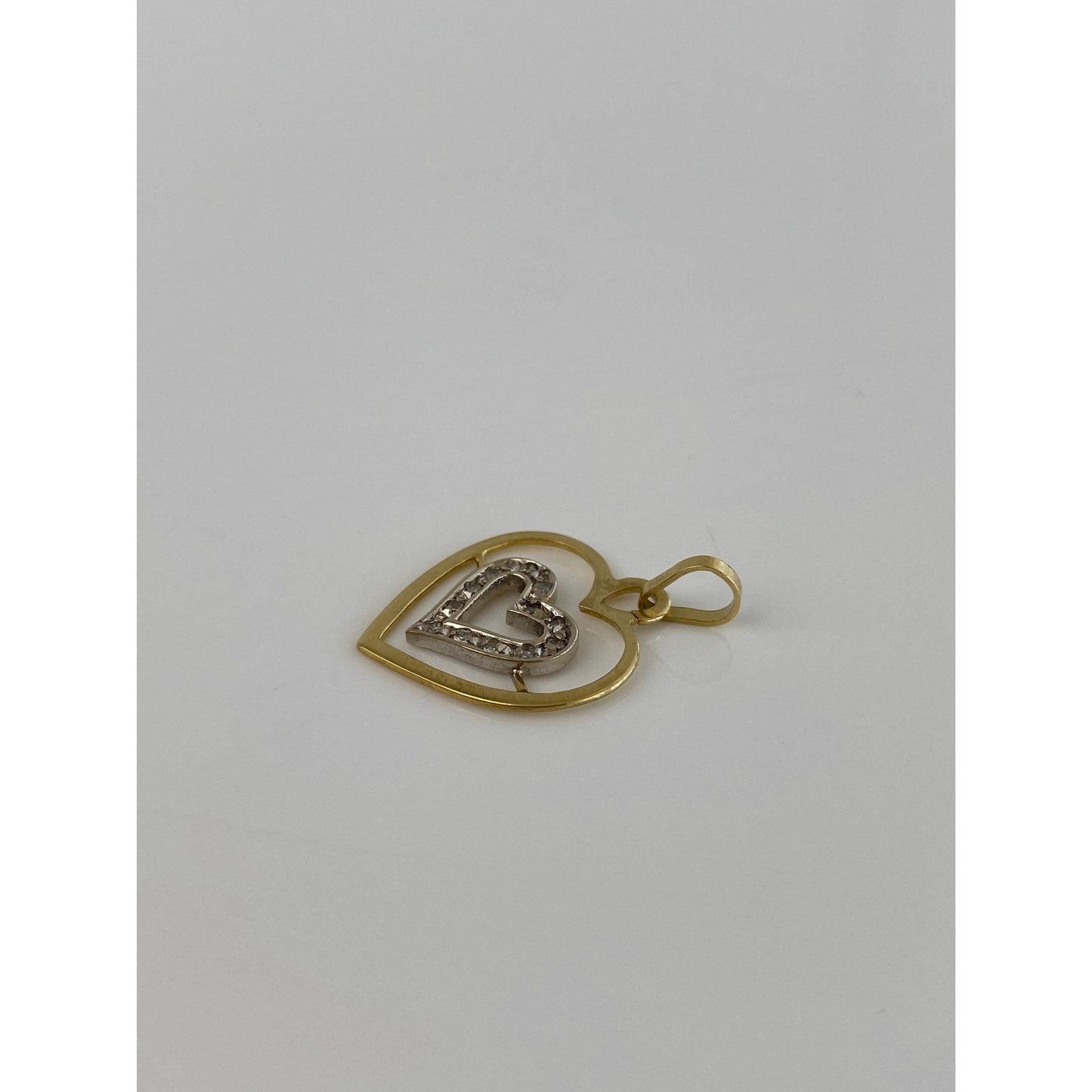 Vintage Solid 18k Yellow Gold Diamond Heart Charm