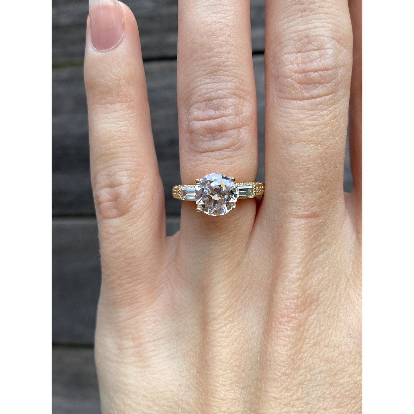 Solid 14k Yellow Gold Cubic Zirconia Ring - Size 4.75