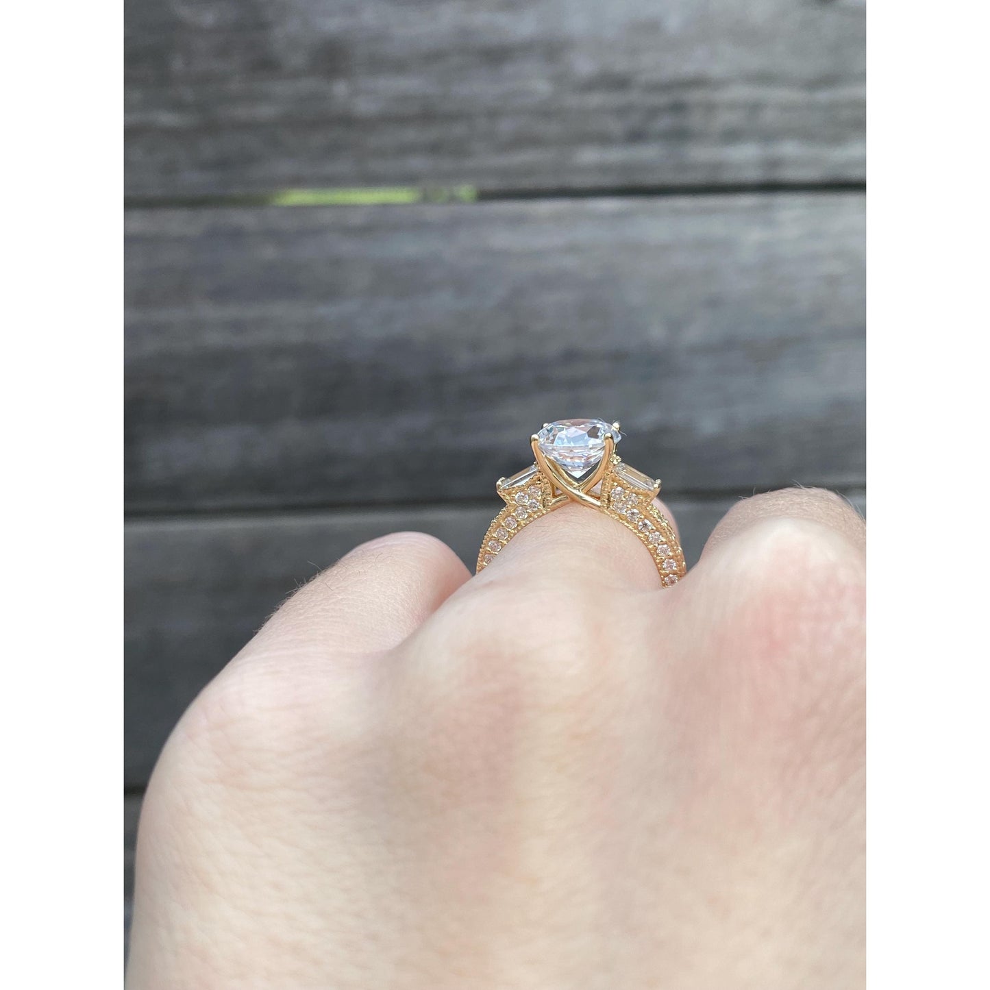 Solid 14k Yellow Gold Cubic Zirconia Ring - Size 4.75