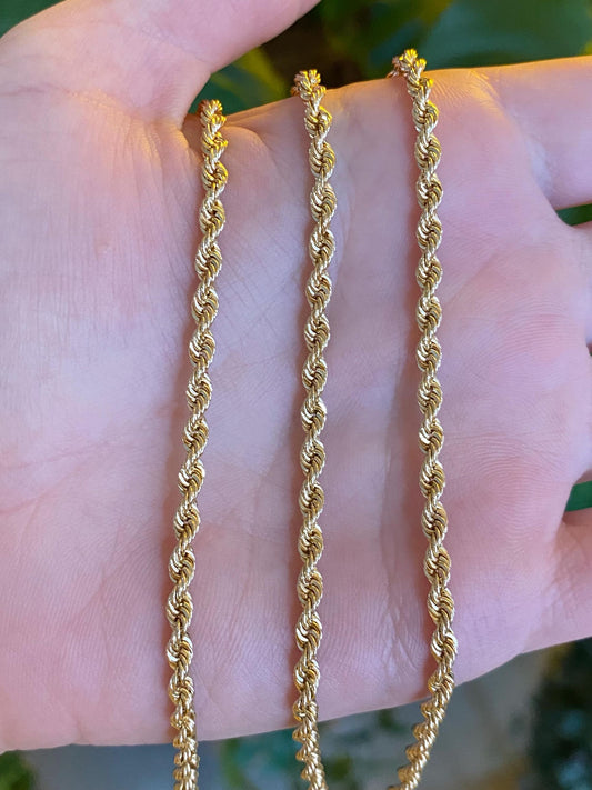 Vintage Solid 14k Yellow Gold Rope Chain Necklace - 21 inches