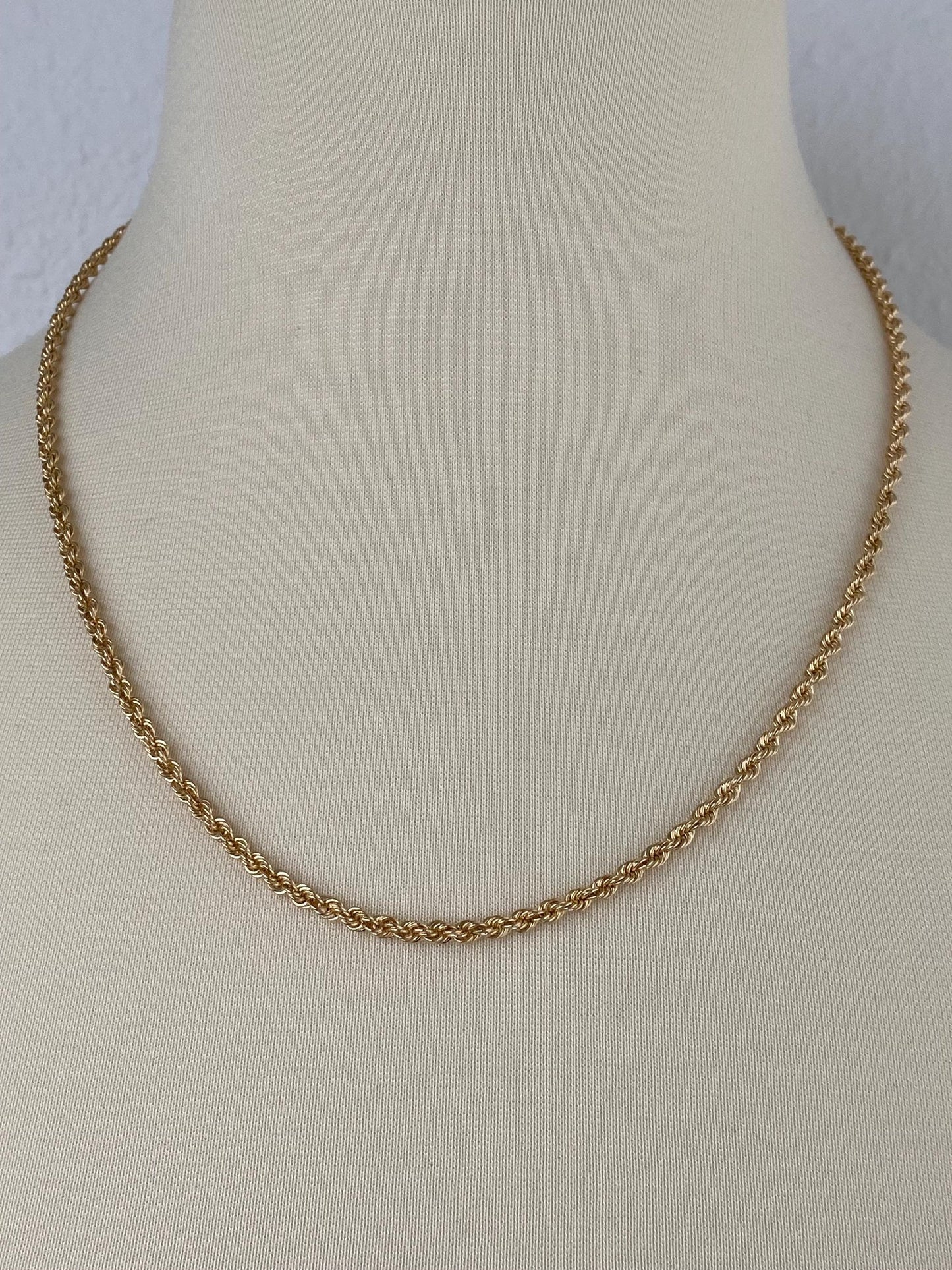 Vintage Solid 14k Yellow Gold Rope Chain Necklace - 21 inches