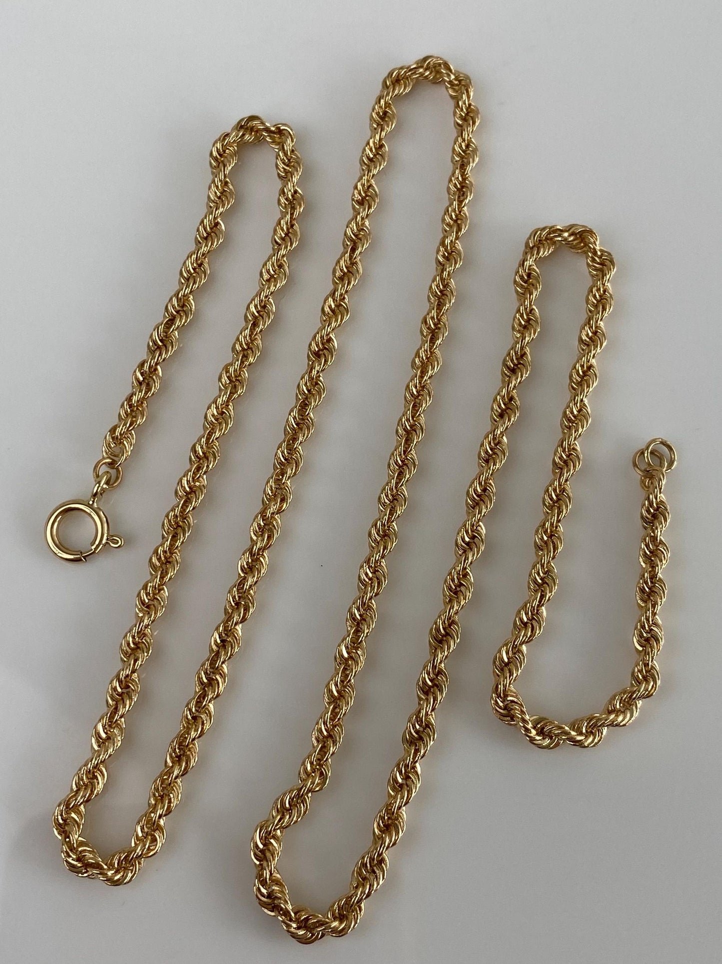 Vintage Solid 14k Yellow Gold Rope Chain Necklace - 21 inches
