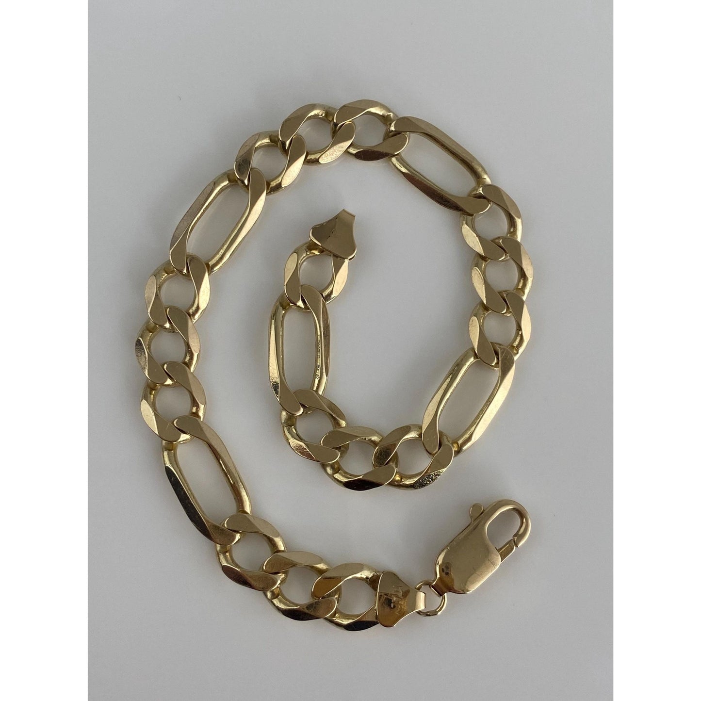 Vintage Solid 14k Yellow Gold Chunky Figaro Chain Bracelet - 8.75 inches