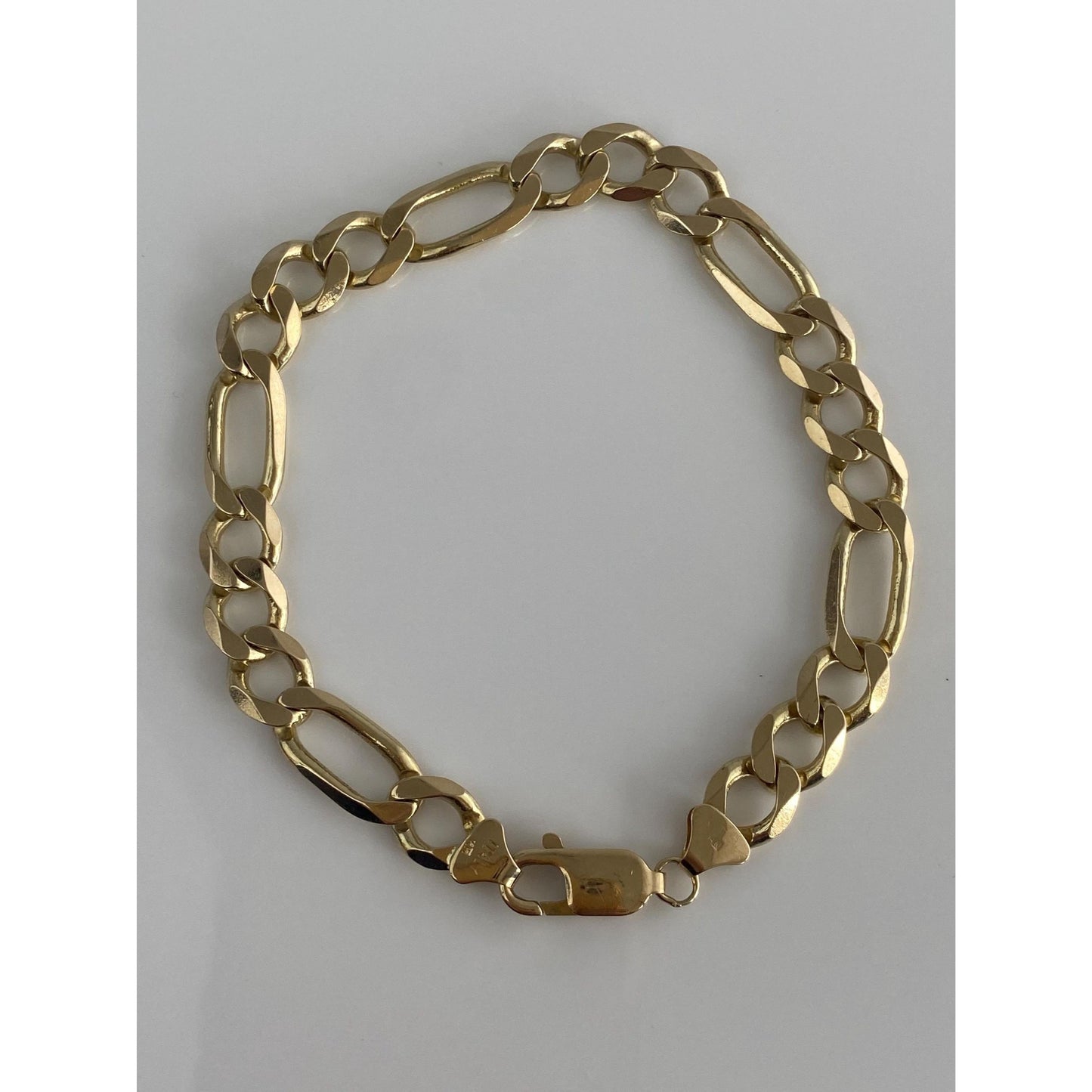 Vintage Solid 14k Yellow Gold Chunky Figaro Chain Bracelet - 8.75 inches