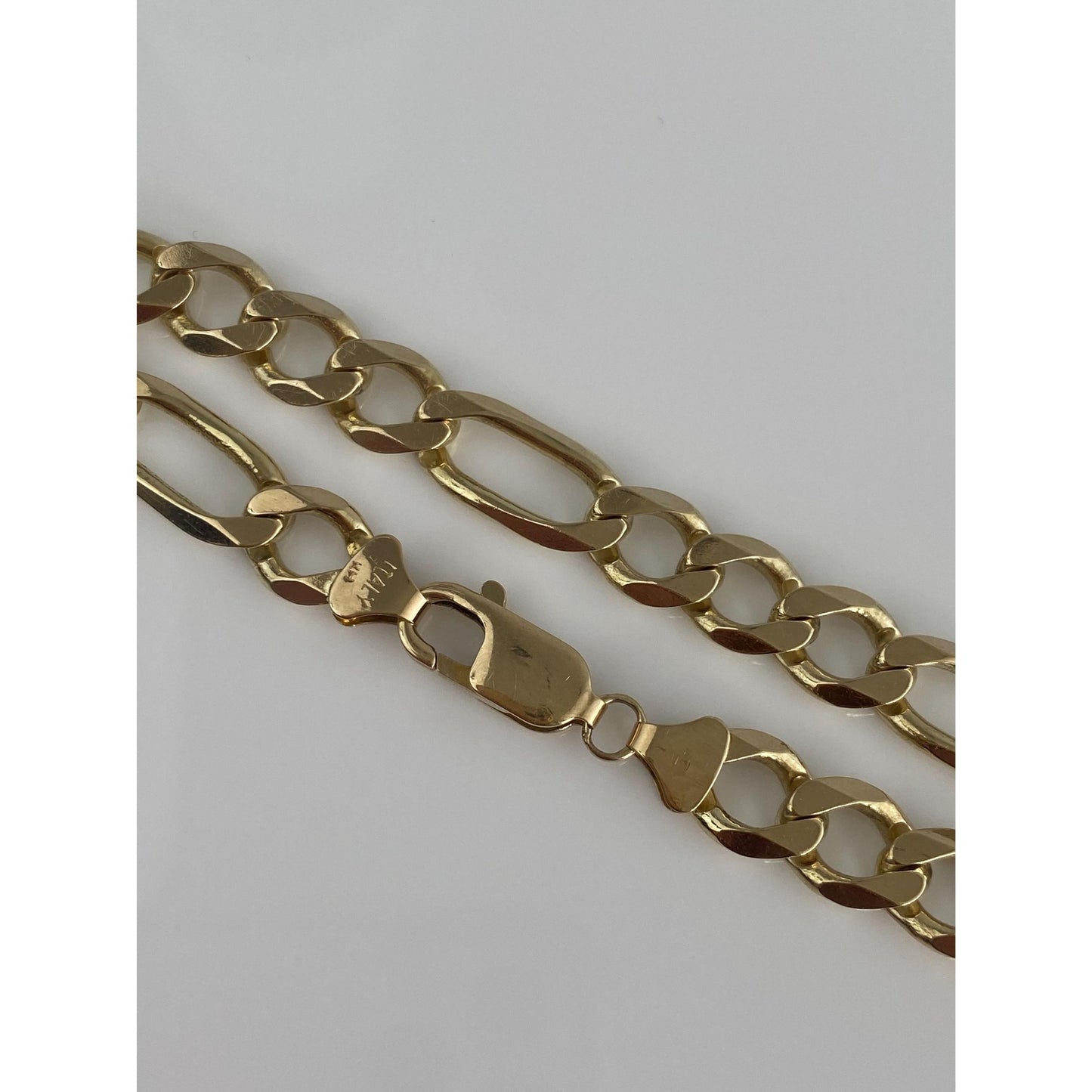 Vintage Solid 14k Yellow Gold Chunky Figaro Chain Bracelet - 8.75 inches