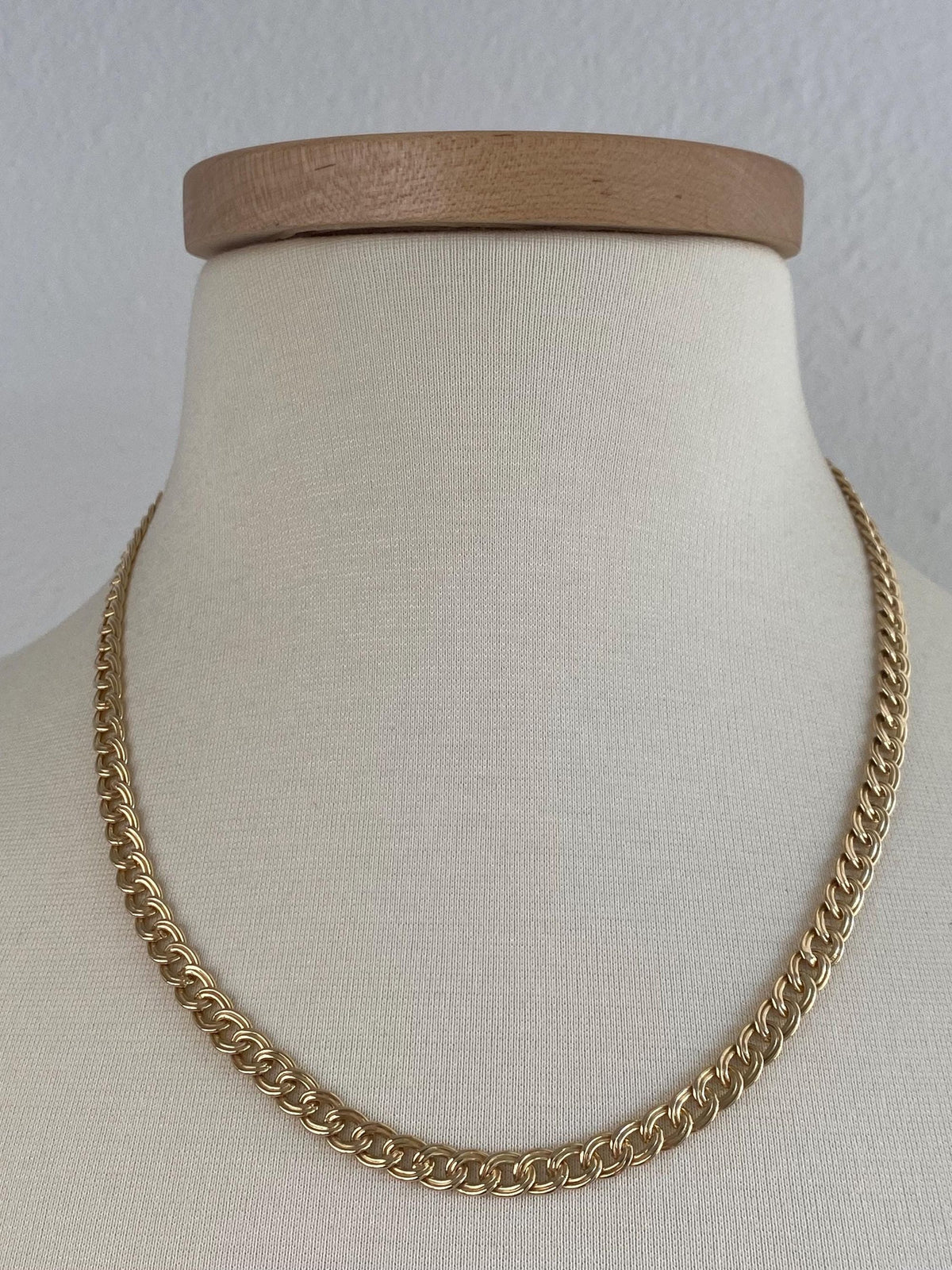 Vintage Solid 14k Yellow Gold Lined Curb Chain Necklace - 20 inches