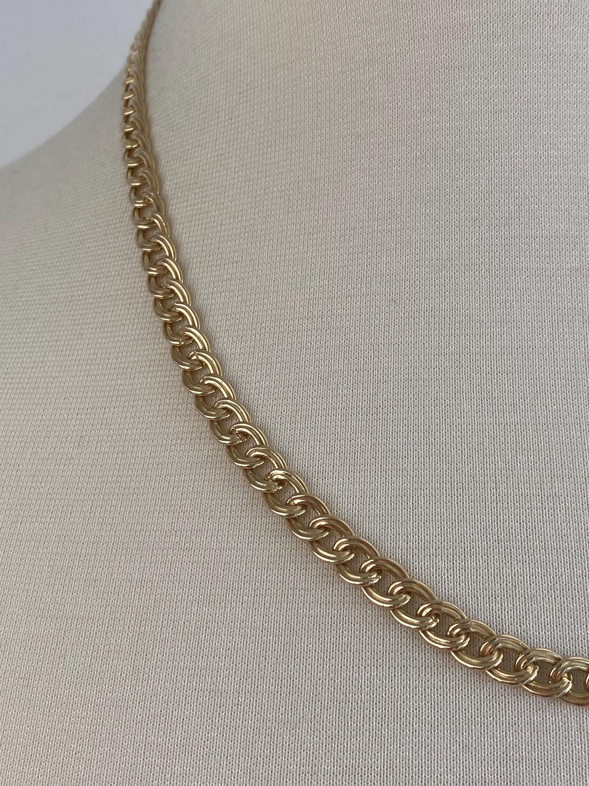 Vintage Solid 14k Yellow Gold Lined Curb Chain Necklace - 20 inches