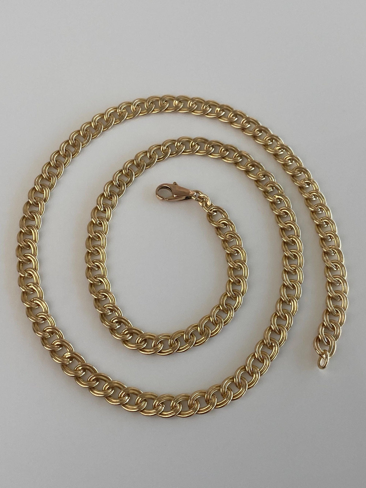 Vintage Solid 14k Yellow Gold Lined Curb Chain Necklace - 20 inches