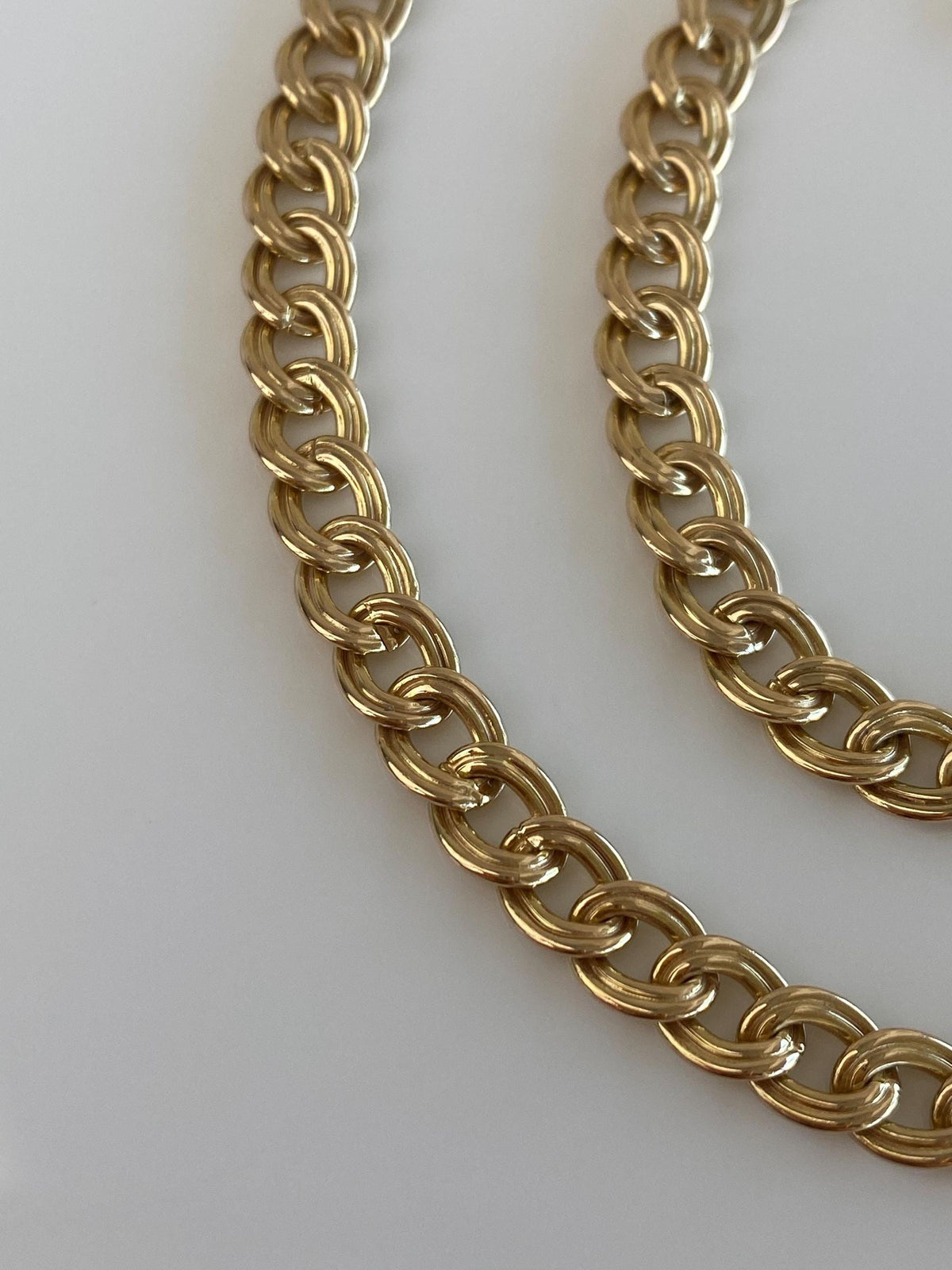 Vintage Solid 14k Yellow Gold Lined Curb Chain Necklace - 20 inches