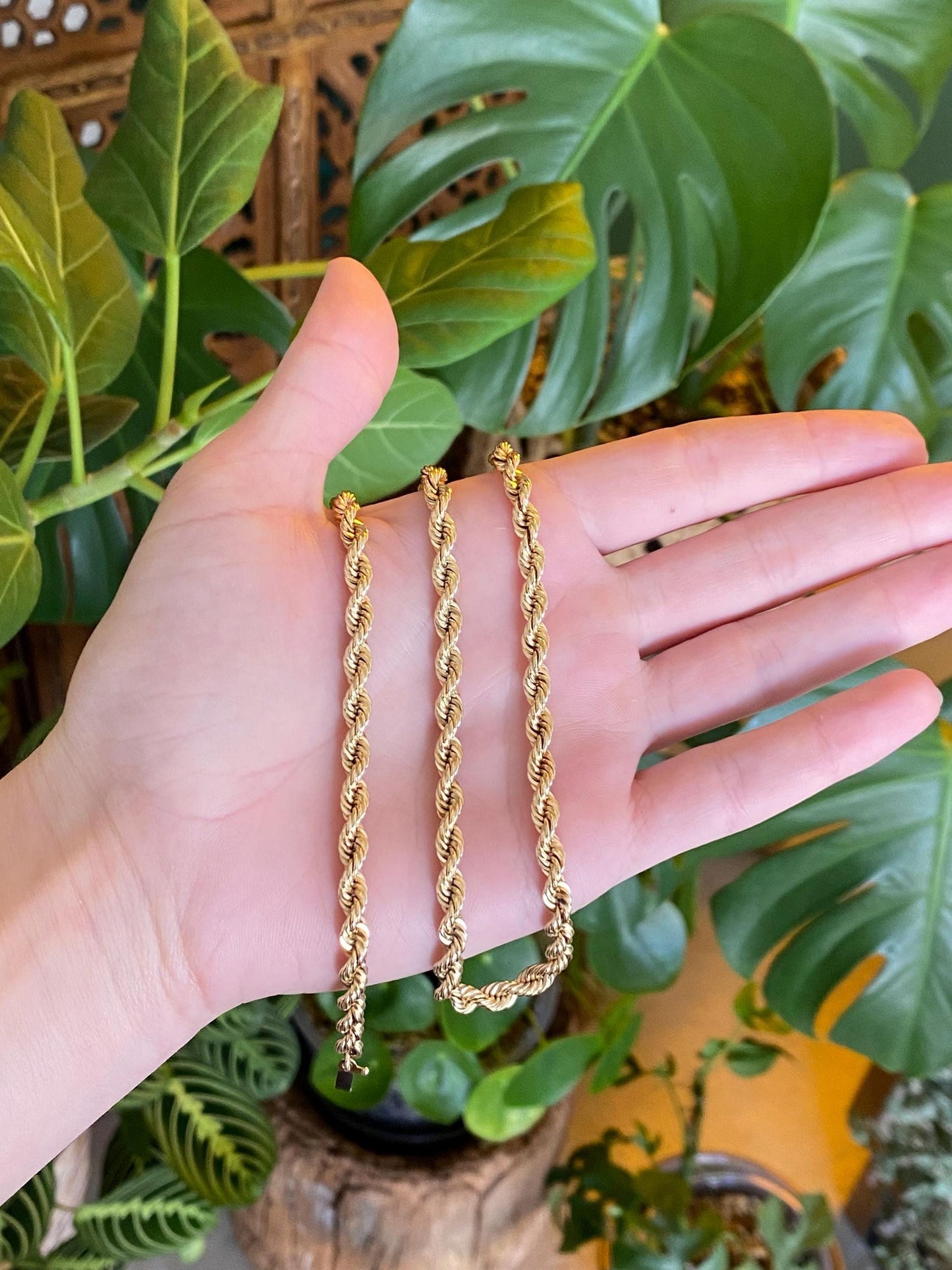 Vintage Solid 14k Yellow Gold Rope Chain Necklace - 18 inches