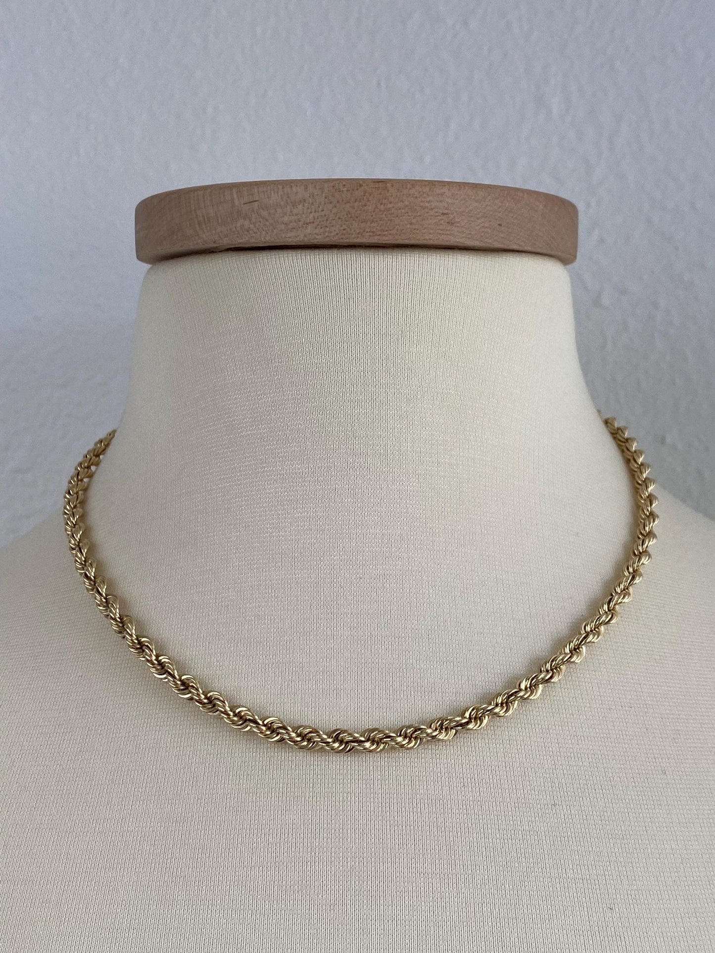 Vintage Solid 14k Yellow Gold Rope Chain Necklace - 18 inches