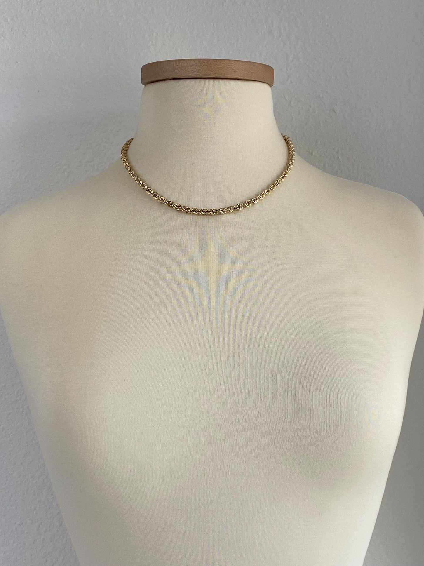 Vintage Solid 14k Yellow Gold Rope Chain Necklace - 18 inches