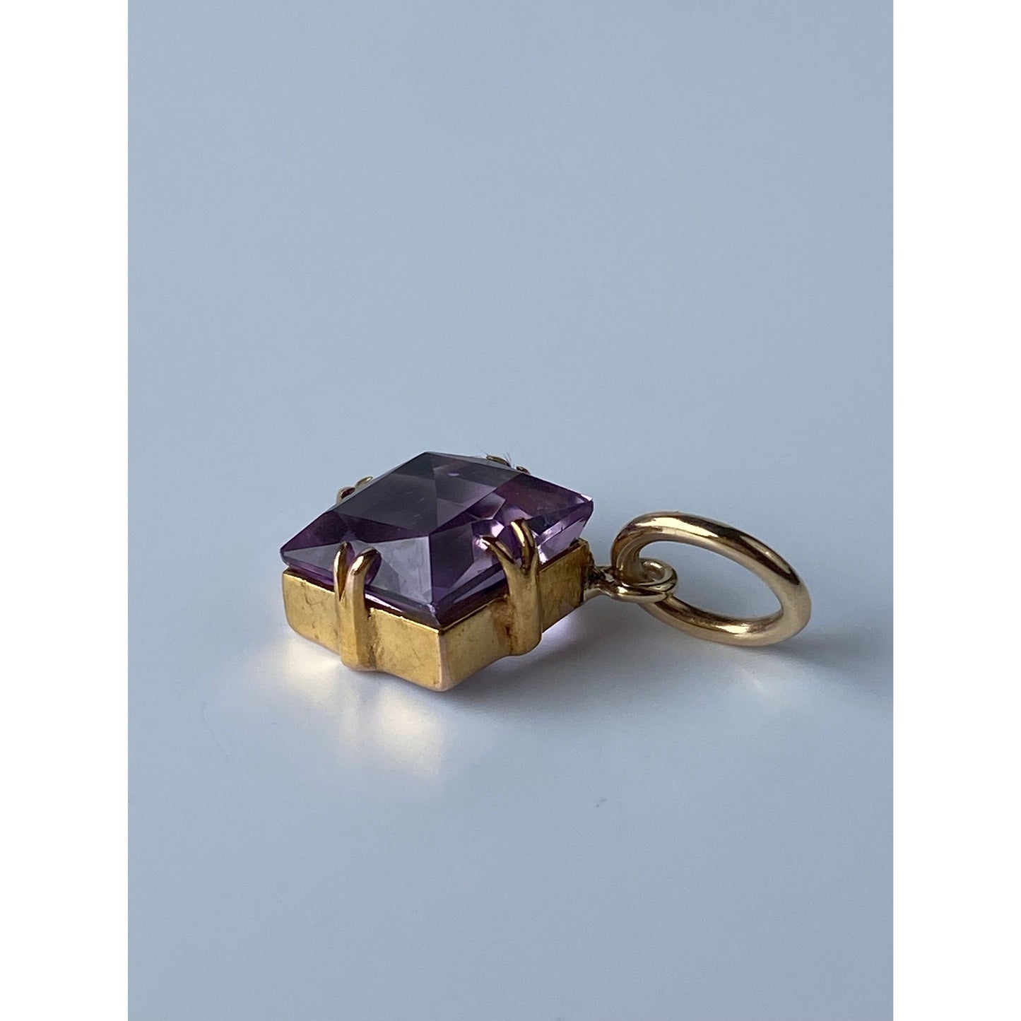 Vintage Solid 14k Yellow Gold Amethyst Charm