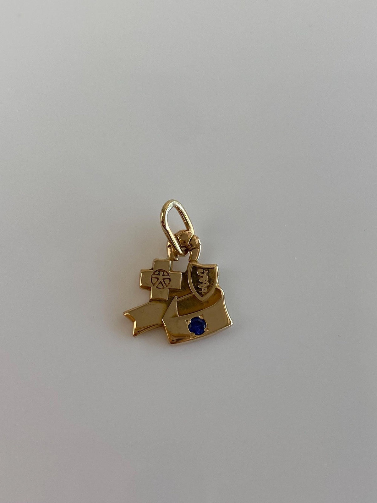 Vintage Solid 14k Yellow Gold Blue Sapphire Nursing Charm