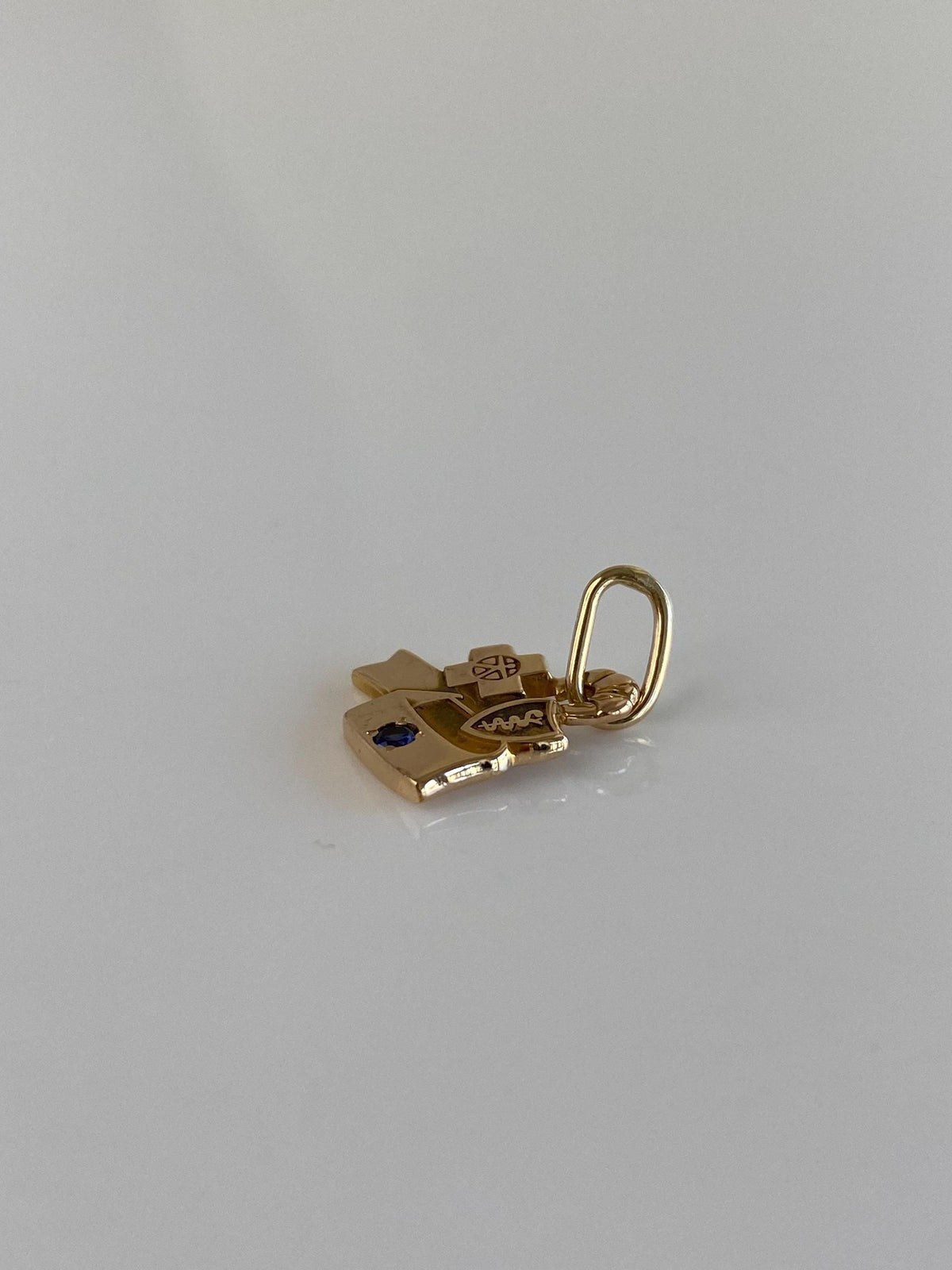 Vintage Solid 14k Yellow Gold Blue Sapphire Nursing Charm
