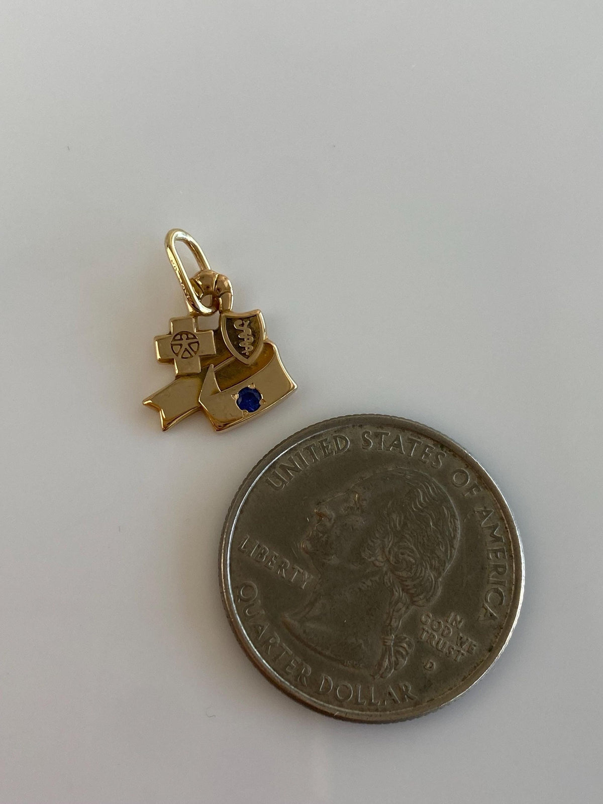 Vintage Solid 14k Yellow Gold Blue Sapphire Nursing Charm