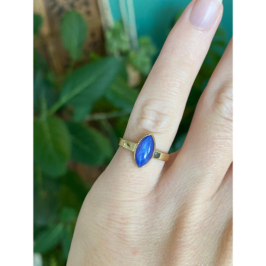 Vintage Solid 18k Yellow Gold Blue Star Sapphire Ring - Size 4.25
