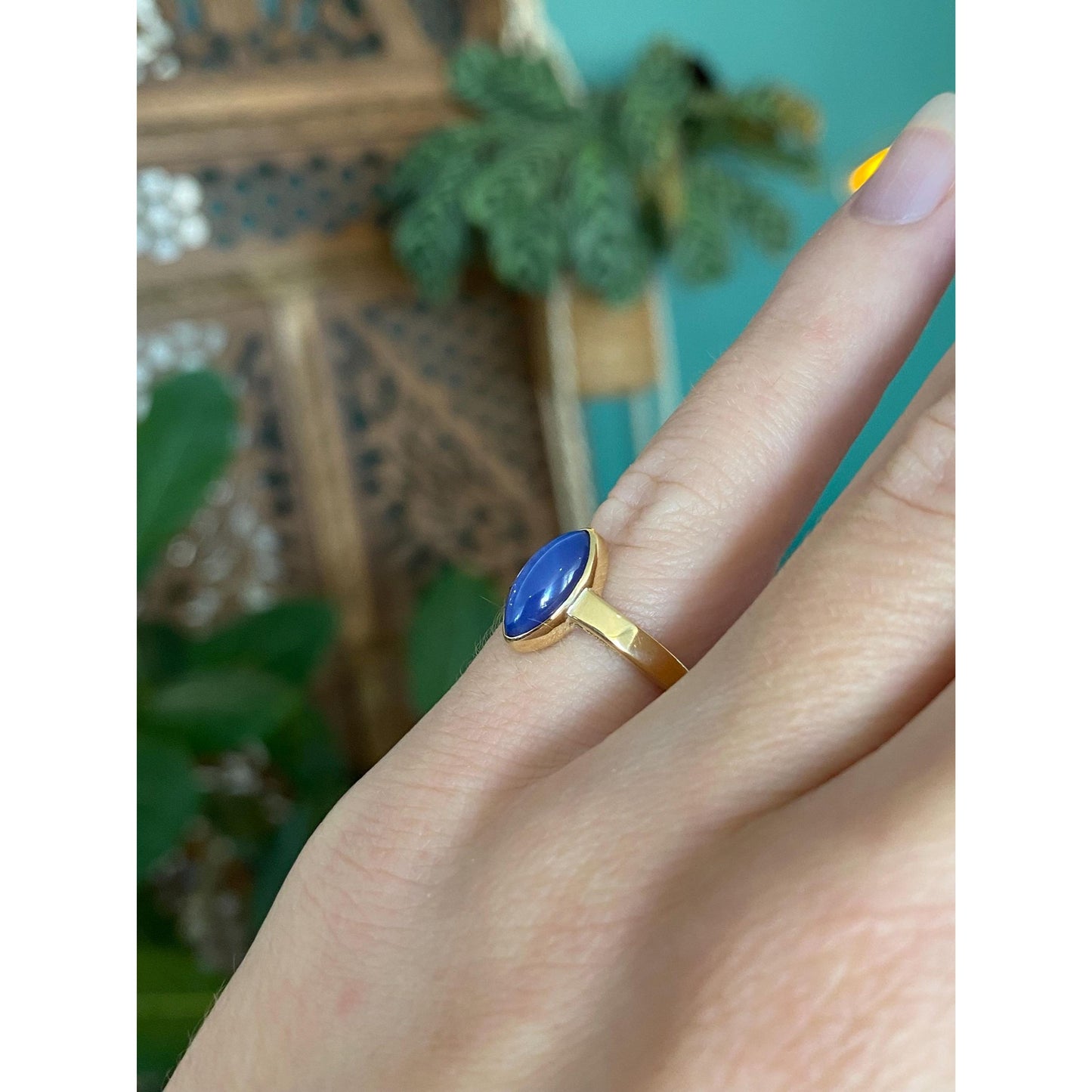 Vintage Solid 18k Yellow Gold Blue Star Sapphire Ring - Size 4.25