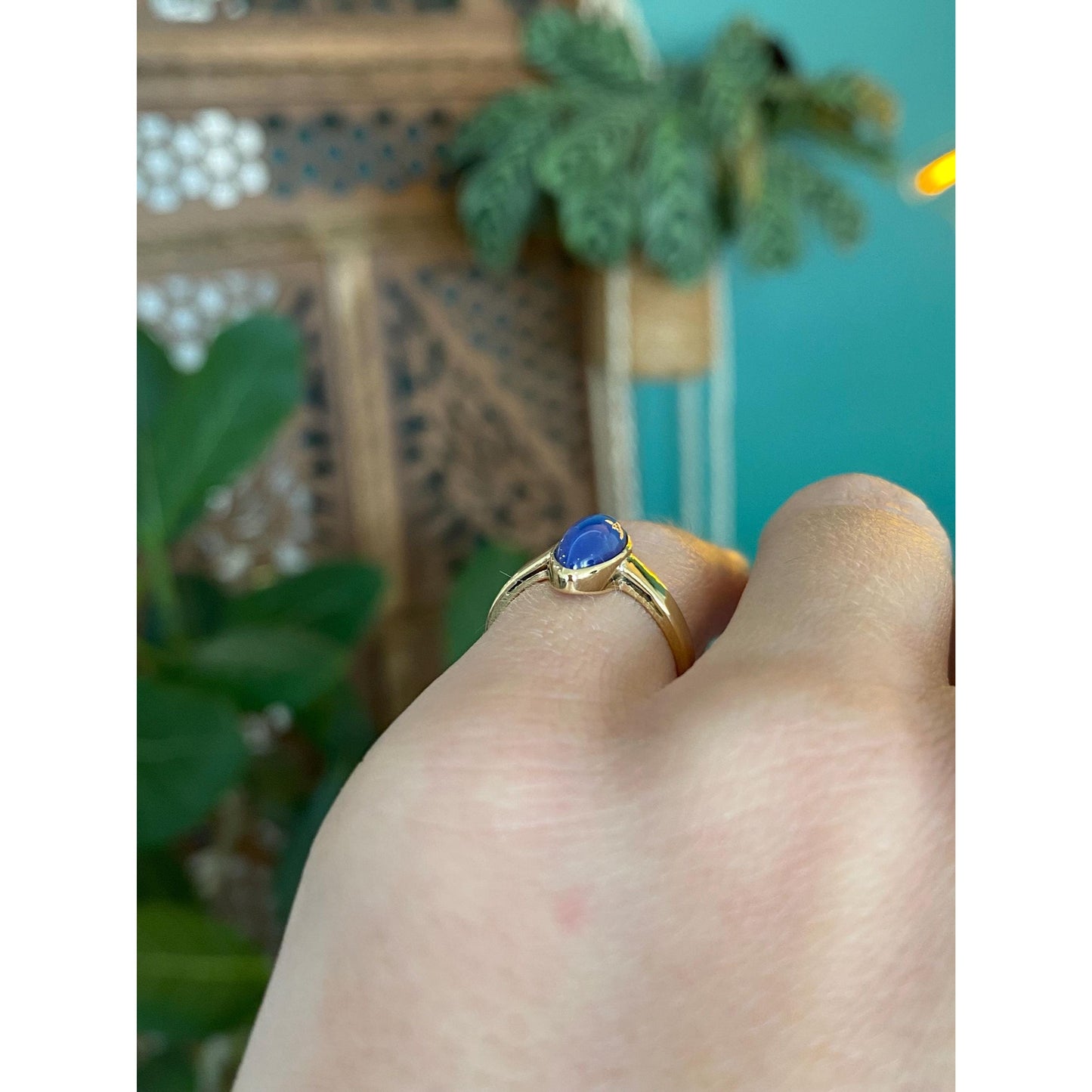 Vintage Solid 18k Yellow Gold Blue Star Sapphire Ring - Size 4.25
