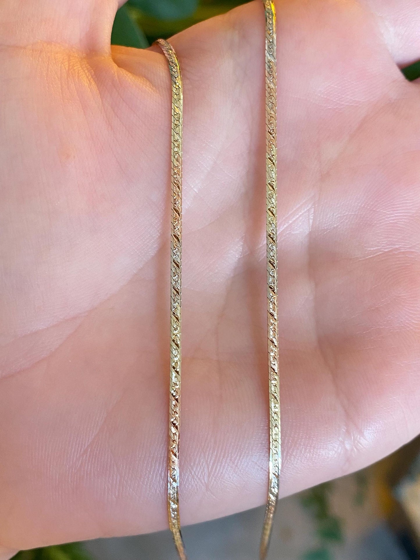 Vintage Solid 14k Tri Tone Gold Pattern Herringbone Chain Necklace - 23.75 inches