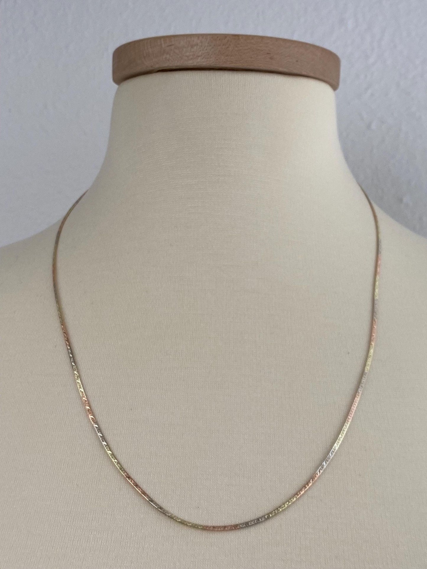 Vintage Solid 14k Tri Tone Gold Pattern Herringbone Chain Necklace - 23.75 inches