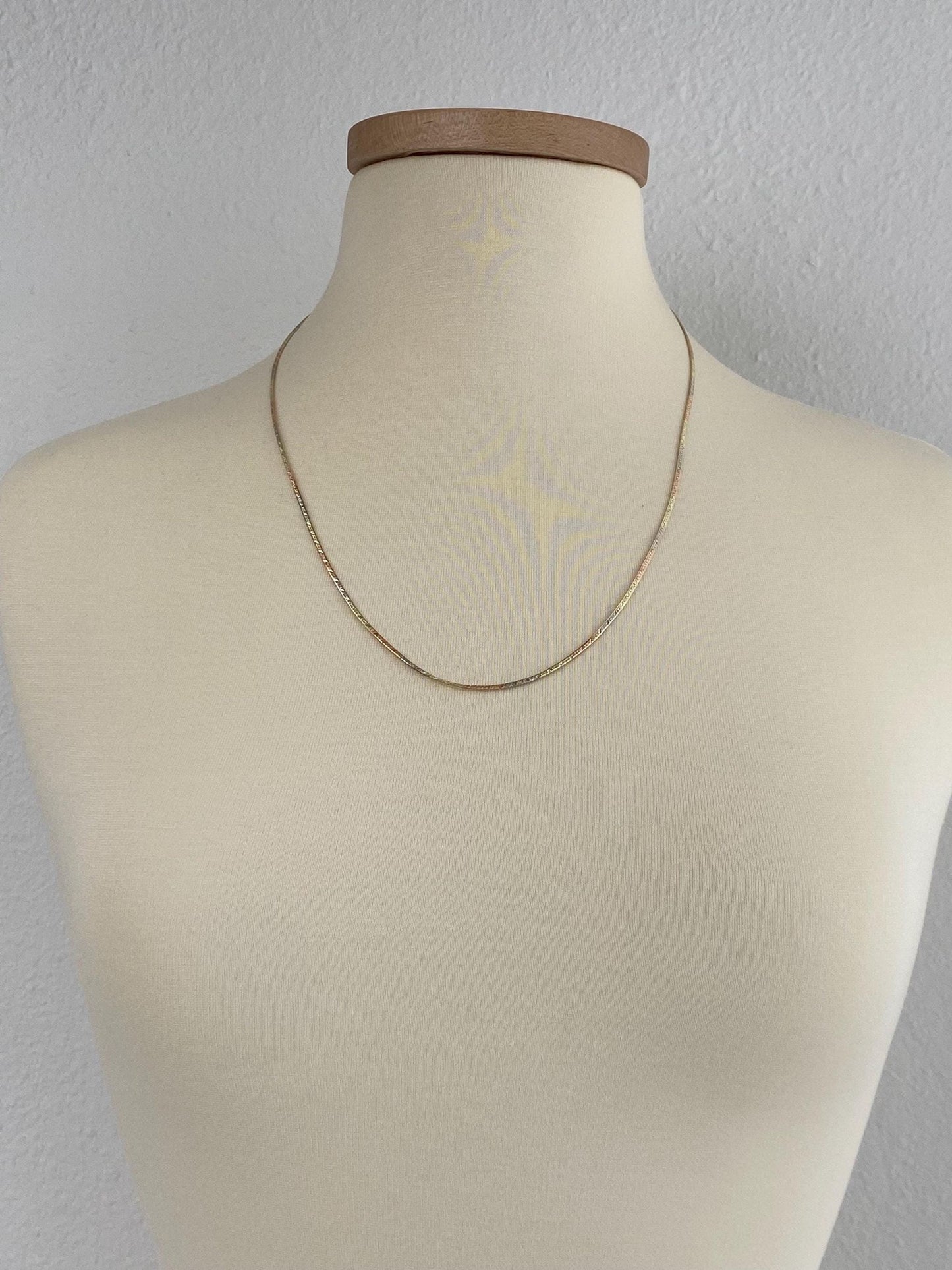 Vintage Solid 14k Tri Tone Gold Pattern Herringbone Chain Necklace - 23.75 inches