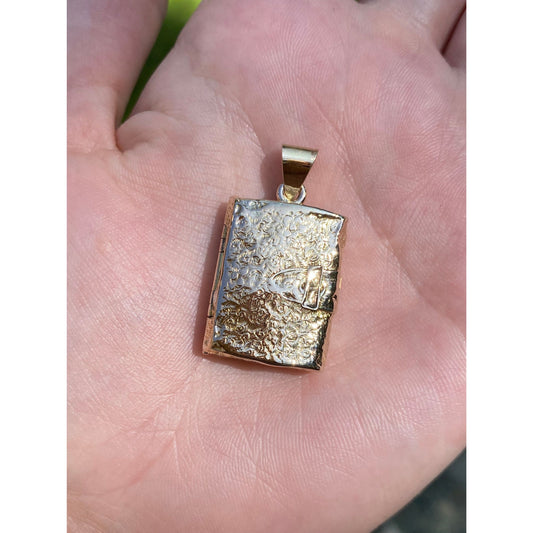 Vintage Solid 14k Yellow Gold Engraved Book Locket Charm