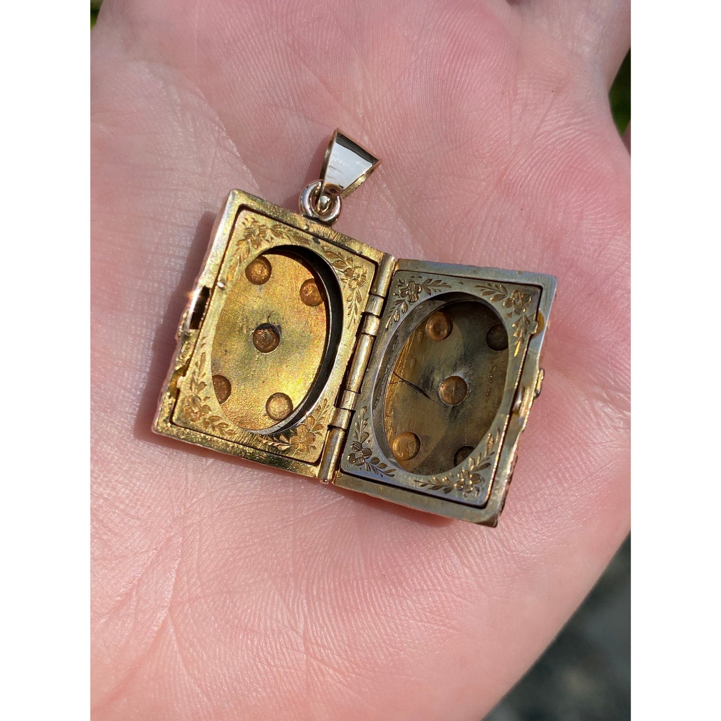 Vintage Solid 14k Yellow Gold Engraved Book Locket Charm