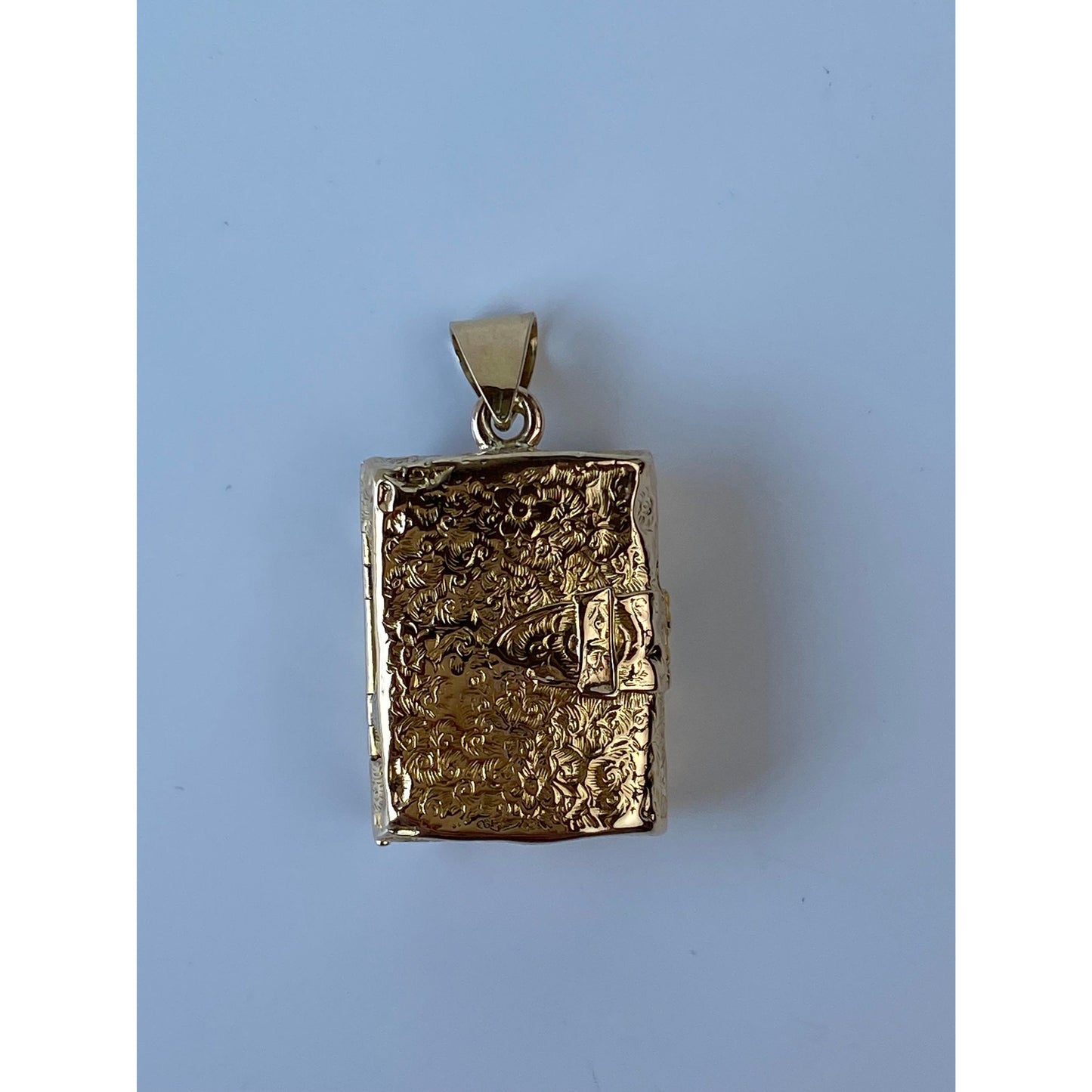 Vintage Solid 14k Yellow Gold Engraved Book Locket Charm