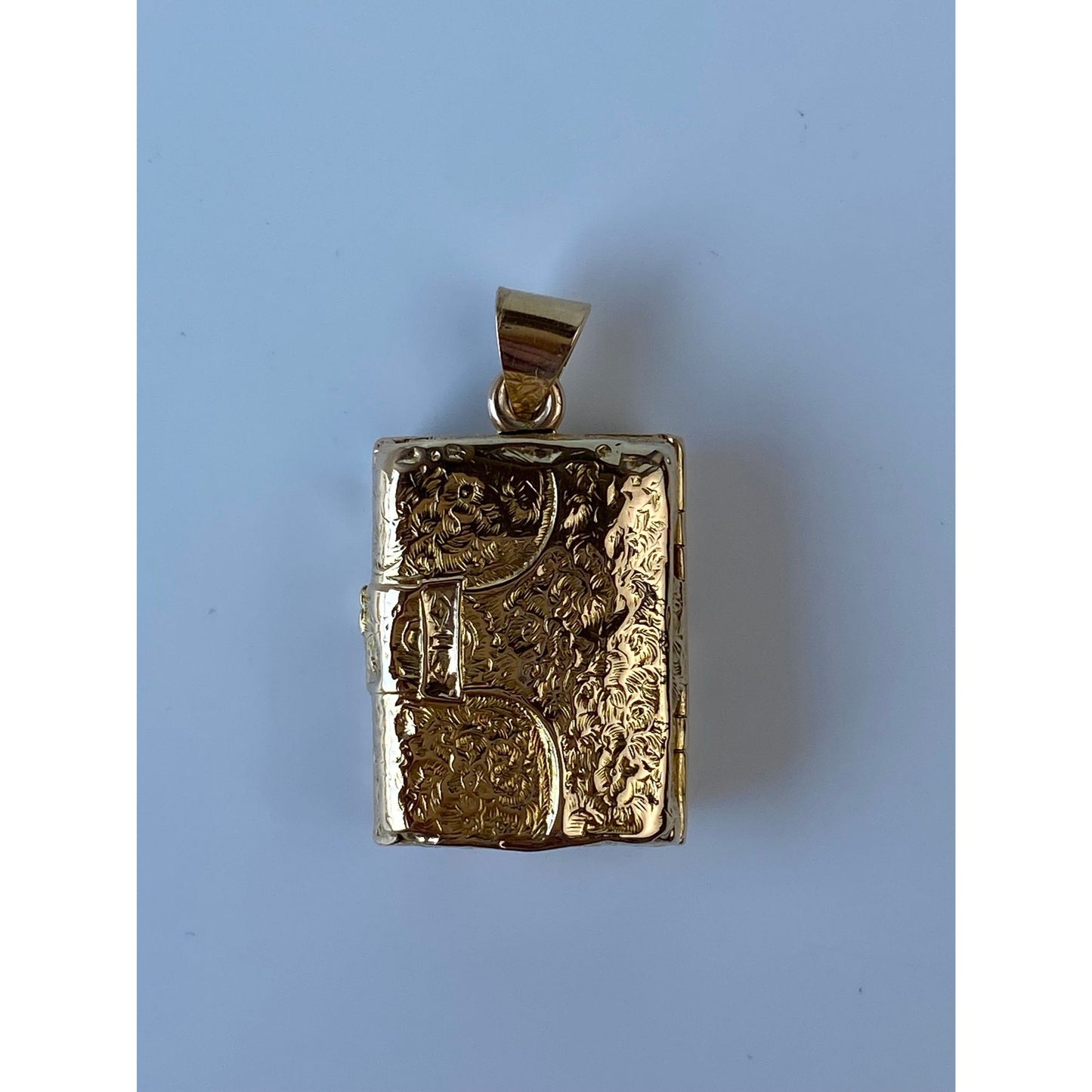 Vintage Solid 14k Yellow Gold Engraved Book Locket Charm