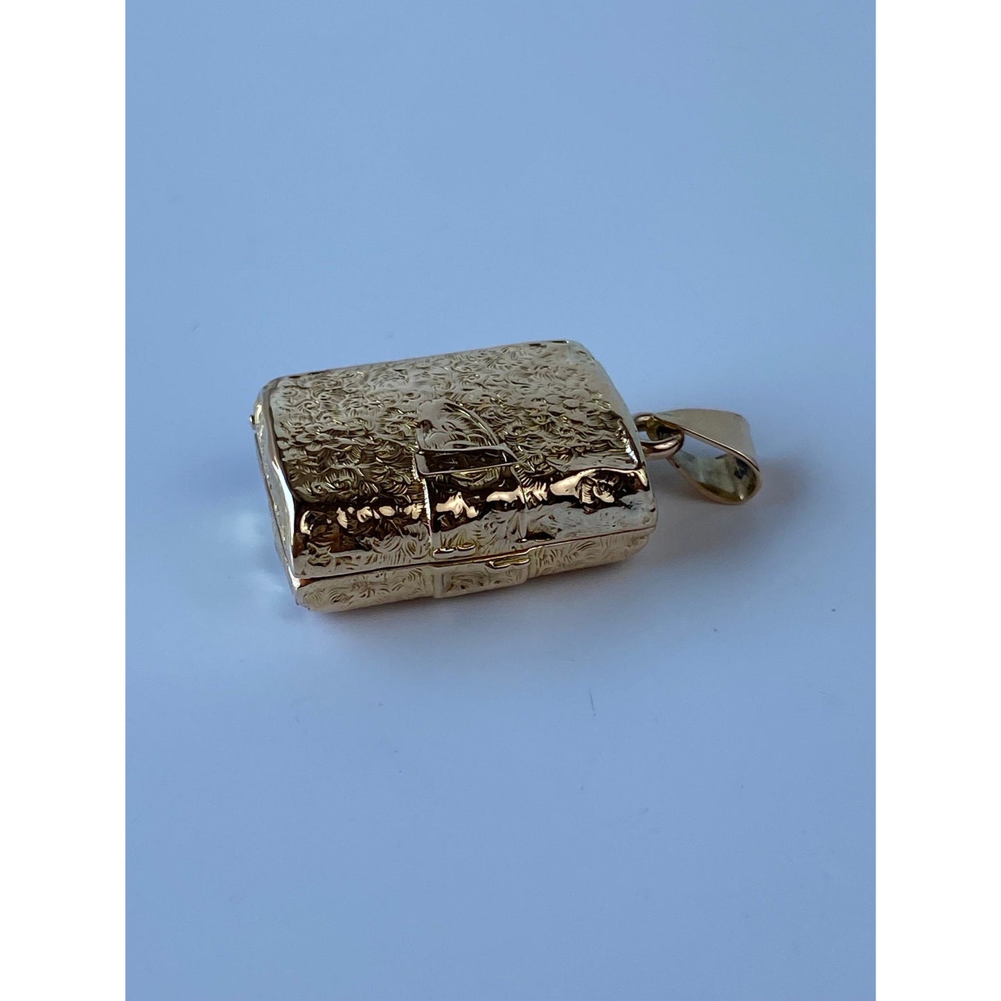 Vintage Solid 14k Yellow Gold Engraved Book Locket Charm